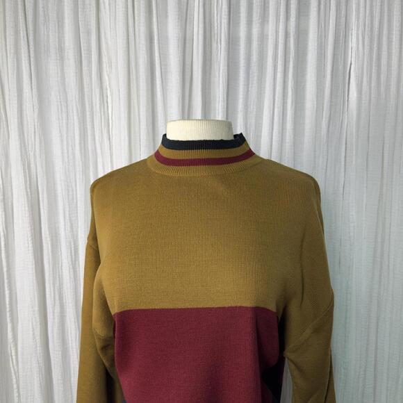 Vintage Indie Academia Minimalist Fall Colorblock Casual Women's Sweater (L) - Picture 4 of 6